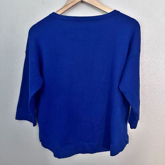 CHICO'S | Royal Blue Sweater 3/4 Sleeve Rounded Hem Pullover | Size 1, Medium - Picture 5 of 8